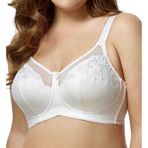 New Elila Full Figure Embroidered Microfiber Wire-Free Bra White 1301